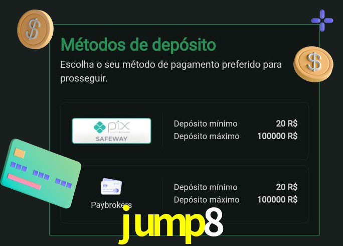 O cassino jump8 oferece uma grande variedade de métodos de pagamento
